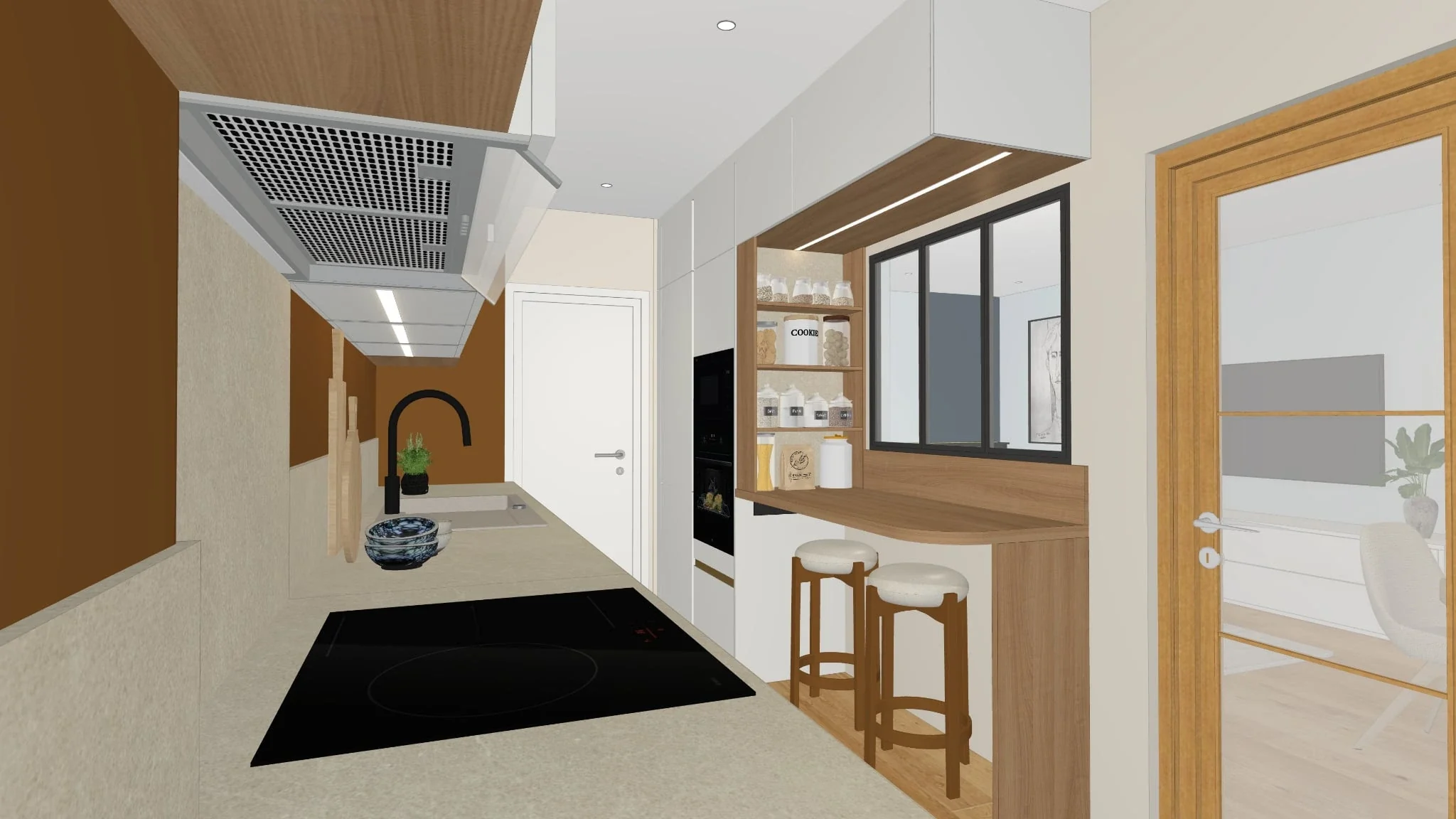 Export 3D brut : Cuisine en longueur