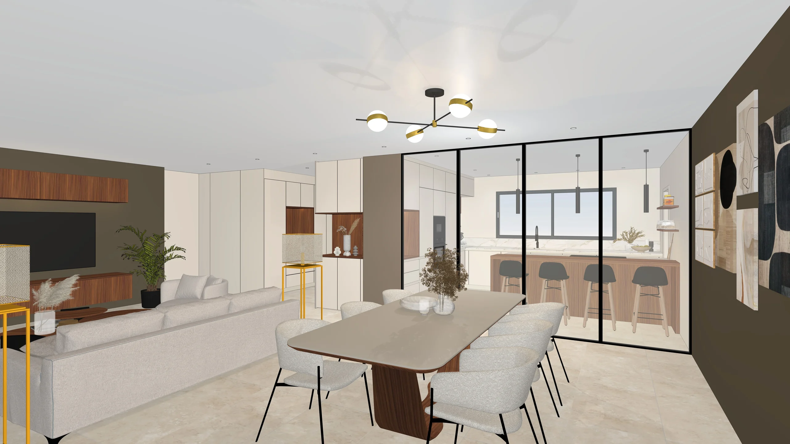 Export 3D brut : Séjour et verrière